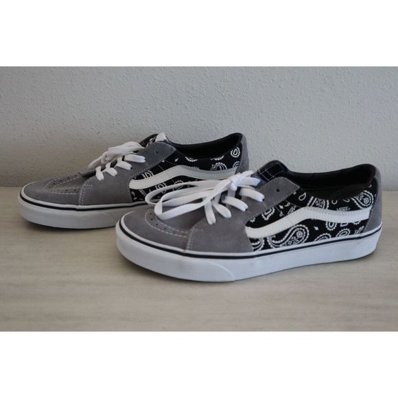 VANS Men's 9 Women's 10.5 Paisley Gray/True White Suede Sk8-Low Shoes SIB - Picture 2 of 6